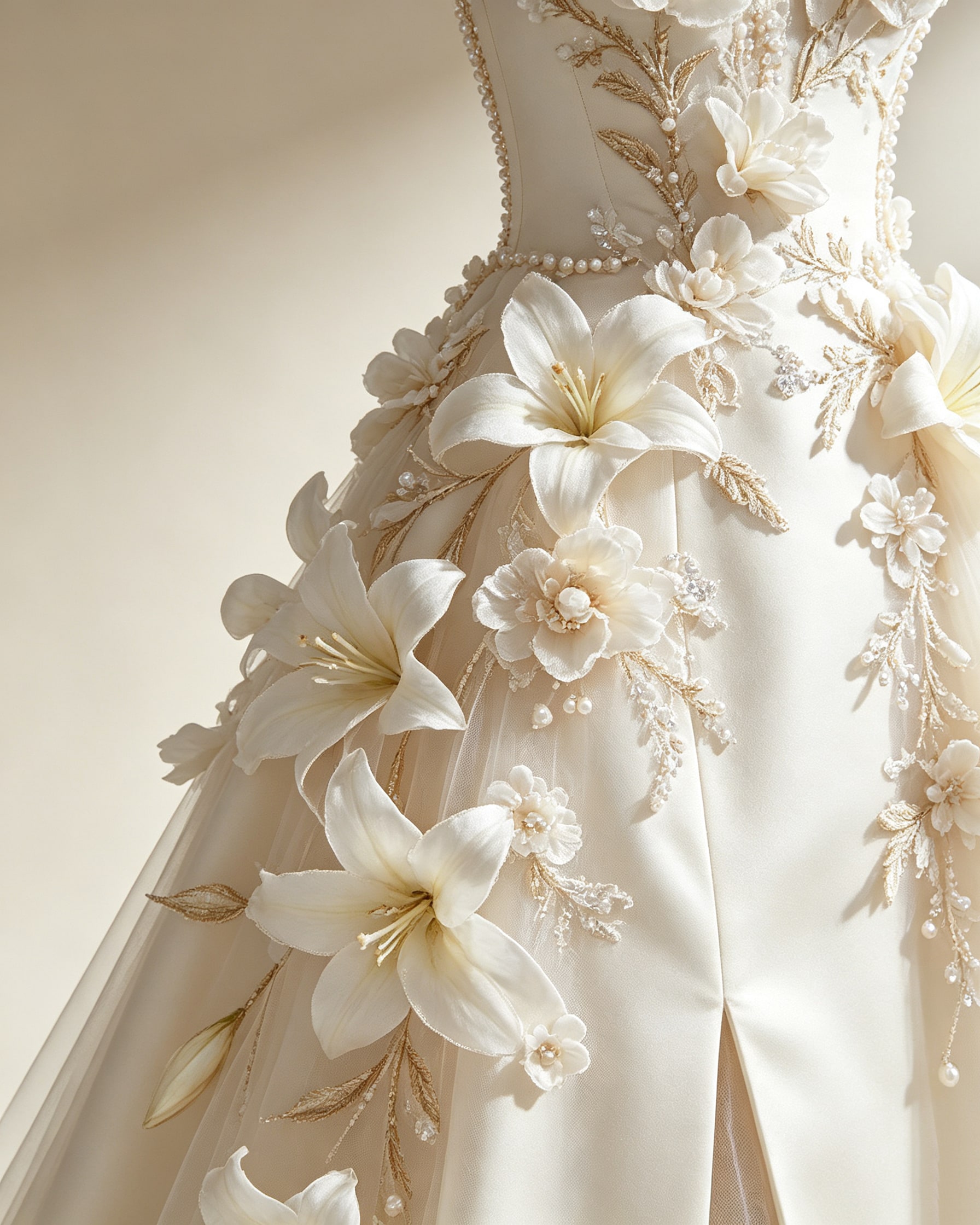 Lily 3D Floral Appliqué Satin Evening Gown - Image 5