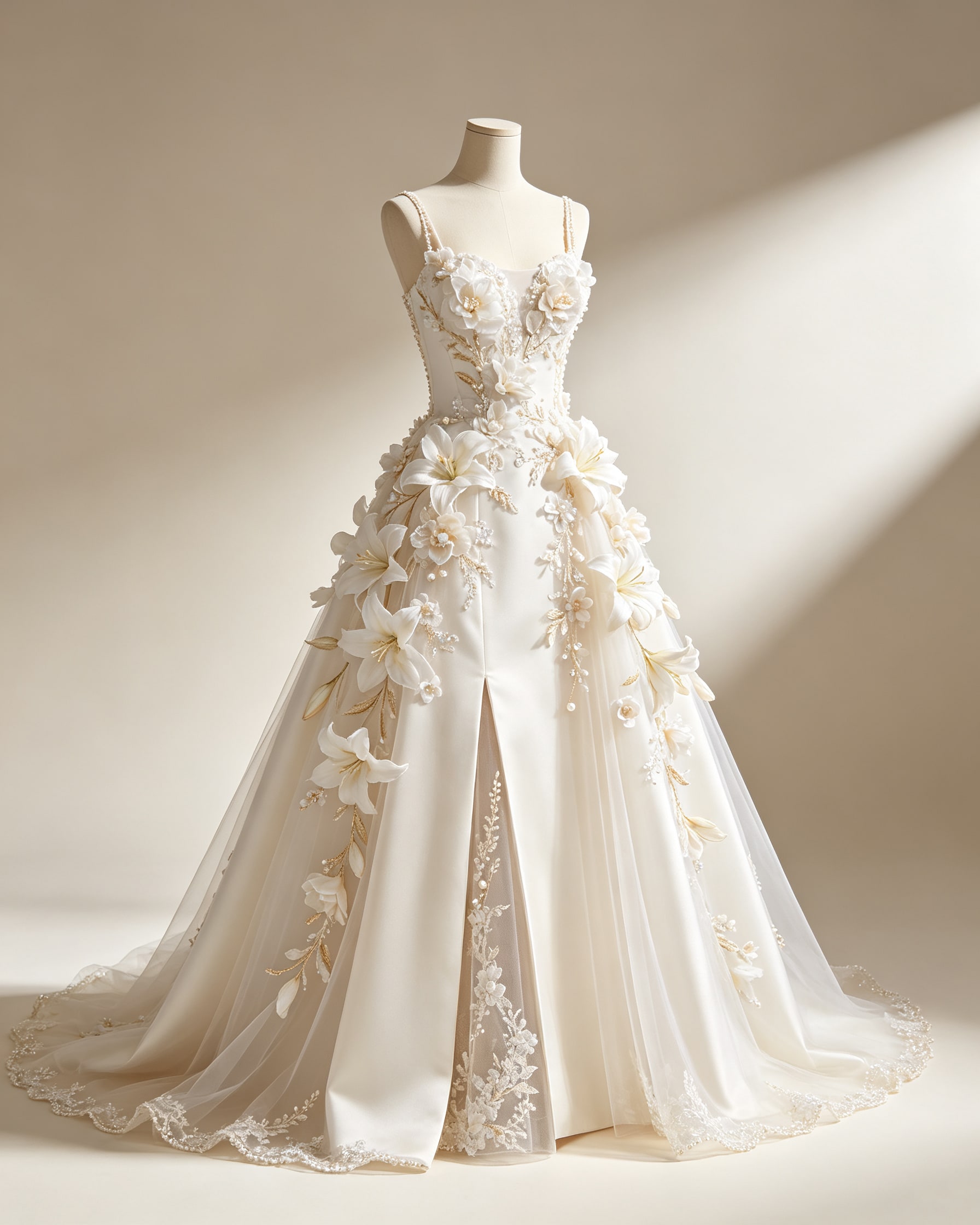 Lily 3D Floral Appliqué Satin Evening Gown - Image 4