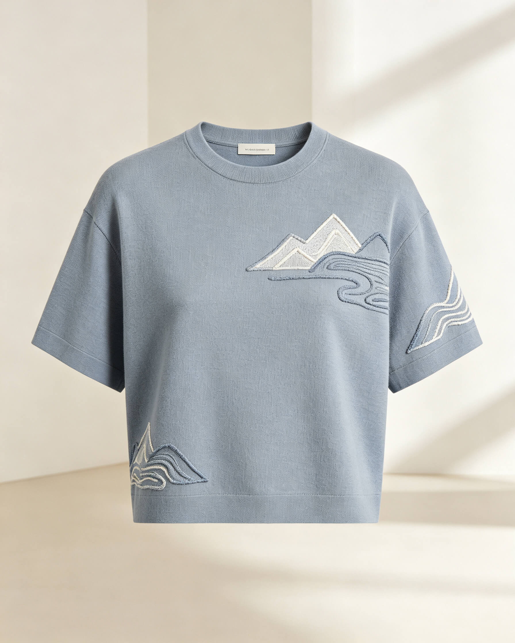 Ash Blue Heavy Cotton Tee with 3D Puff Embroidery - Image 4