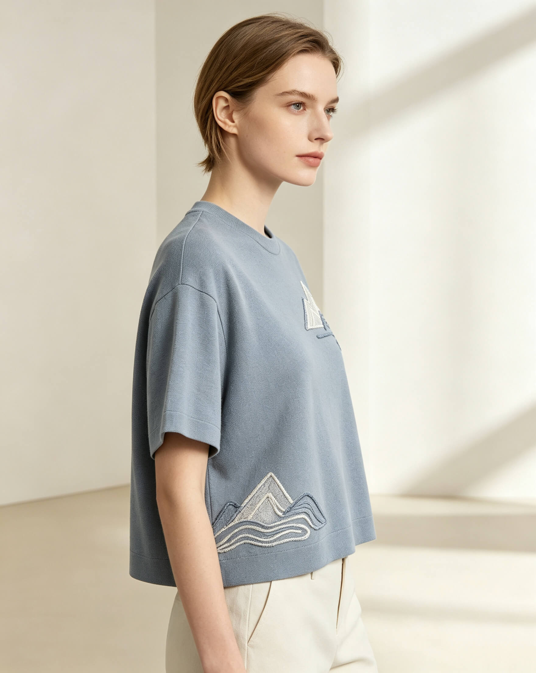 Ash Blue Heavy Cotton Tee with 3D Puff Embroidery - Image 2