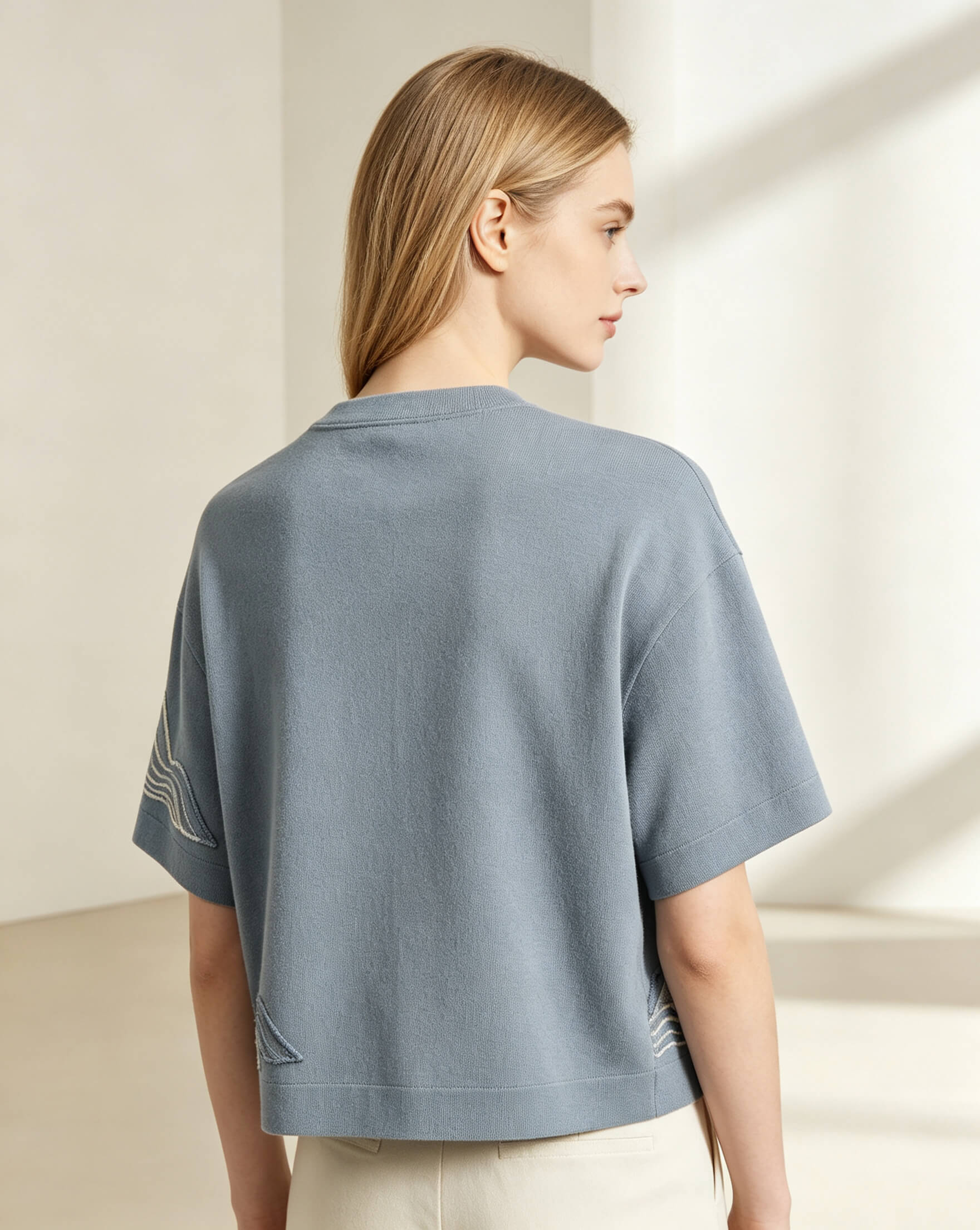 Ash Blue Heavy Cotton Tee with 3D Puff Embroidery - Image 3