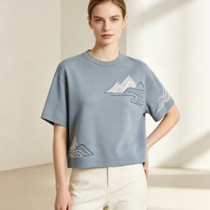 Ash Blue Heavy Cotton Tee with 3D Puff Embroidery