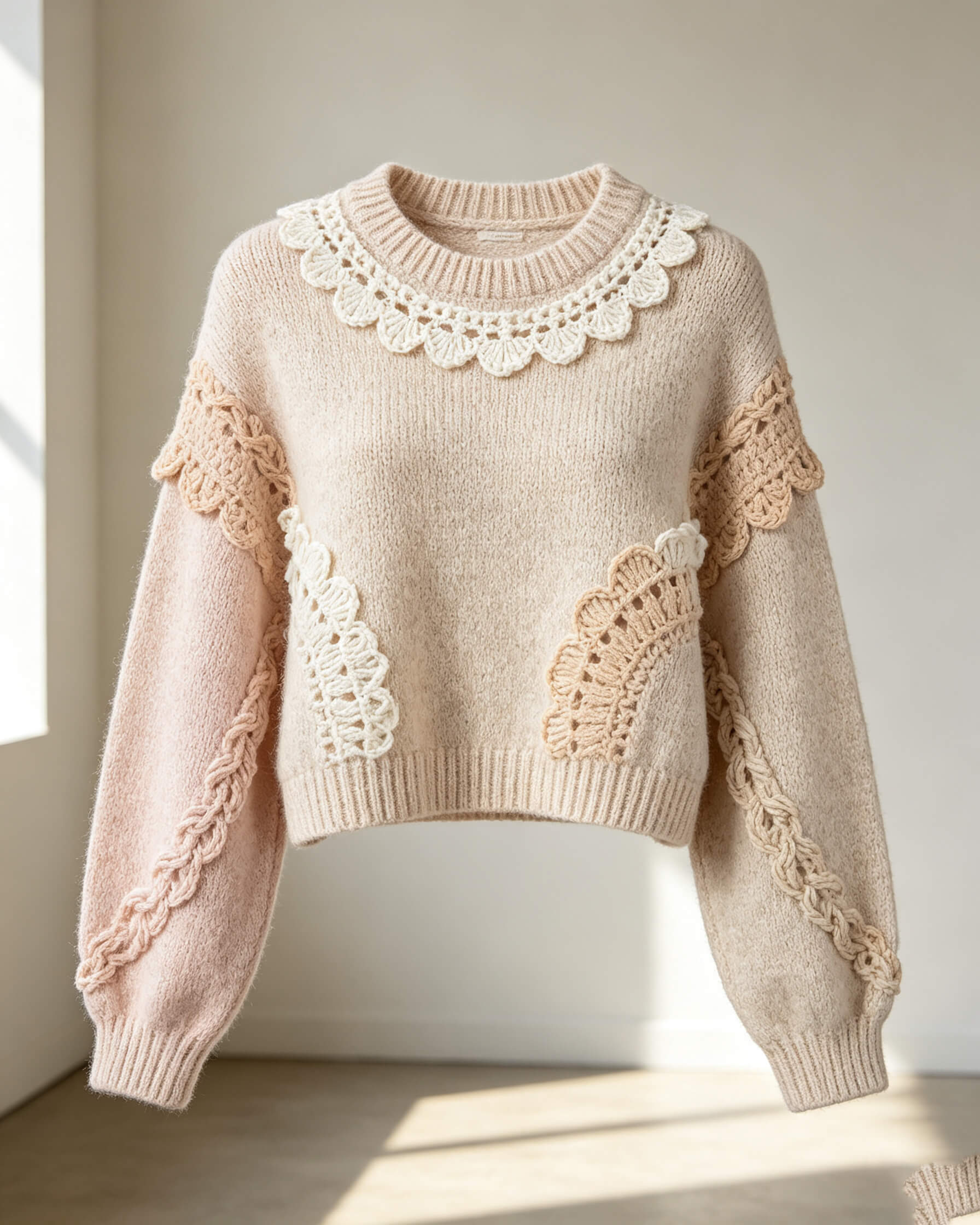 Hand Crochet Lace Trim Sweater - Image 4