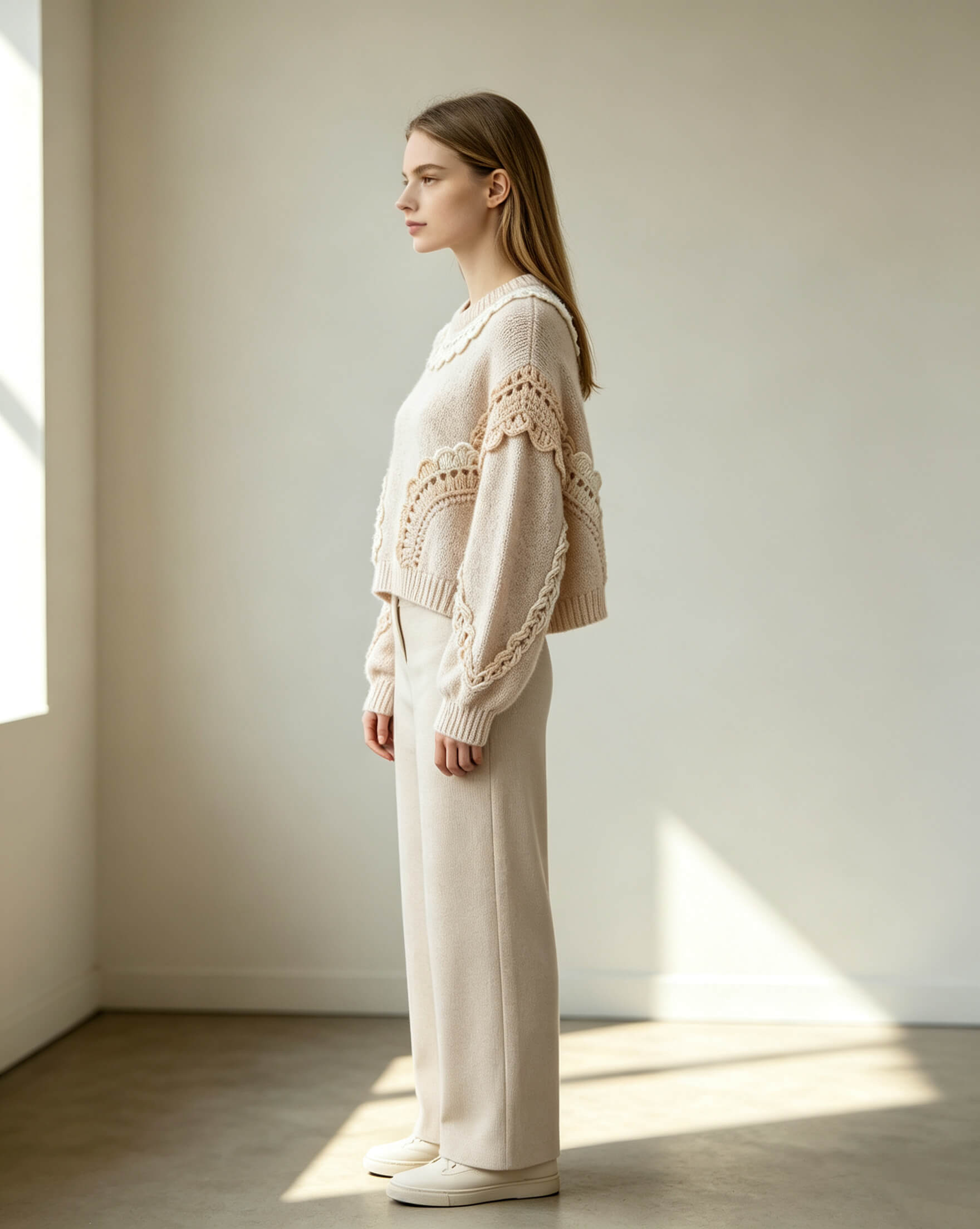 Hand Crochet Lace Trim Sweater - Image 2
