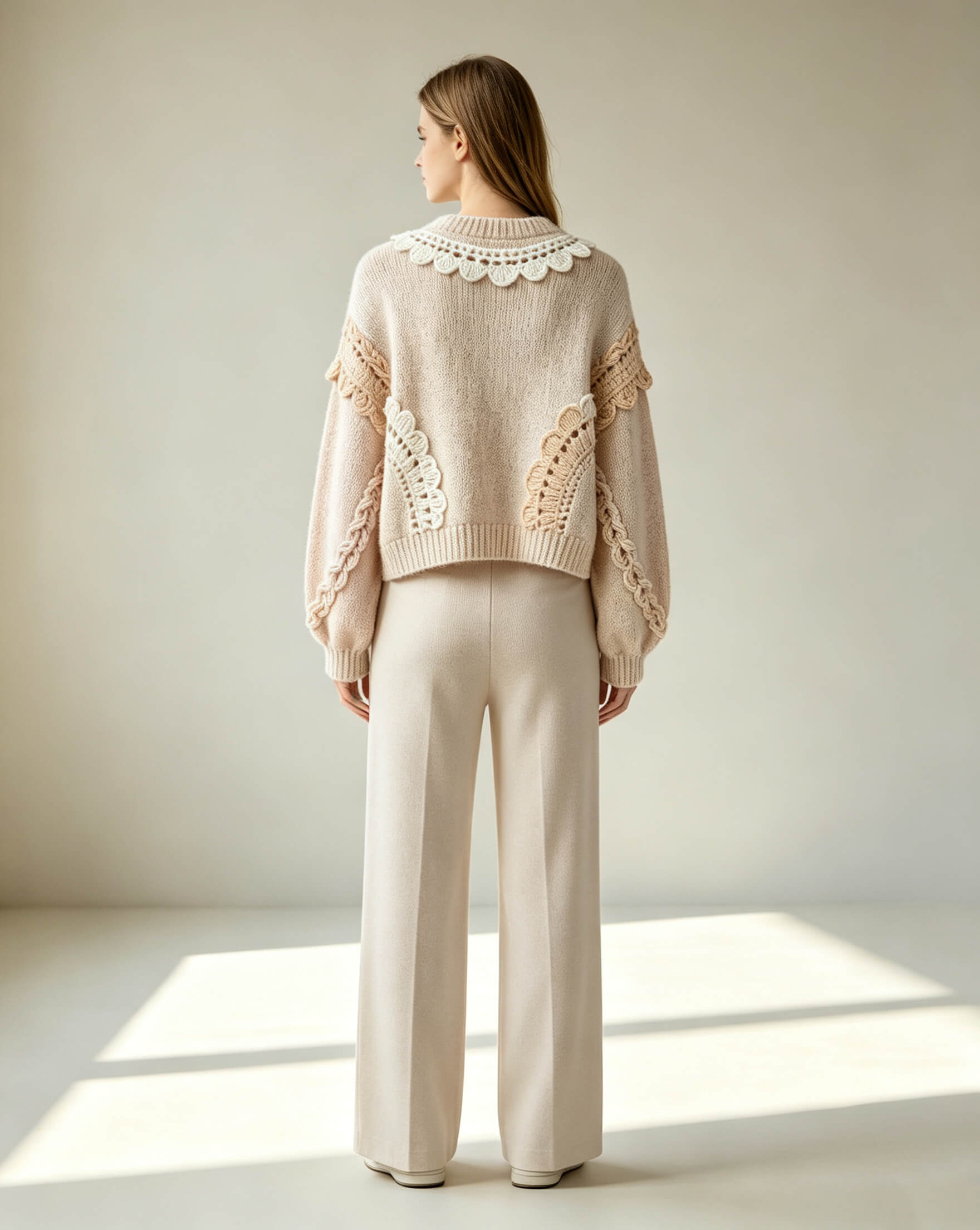 Hand Crochet Lace Trim Sweater - Image 3