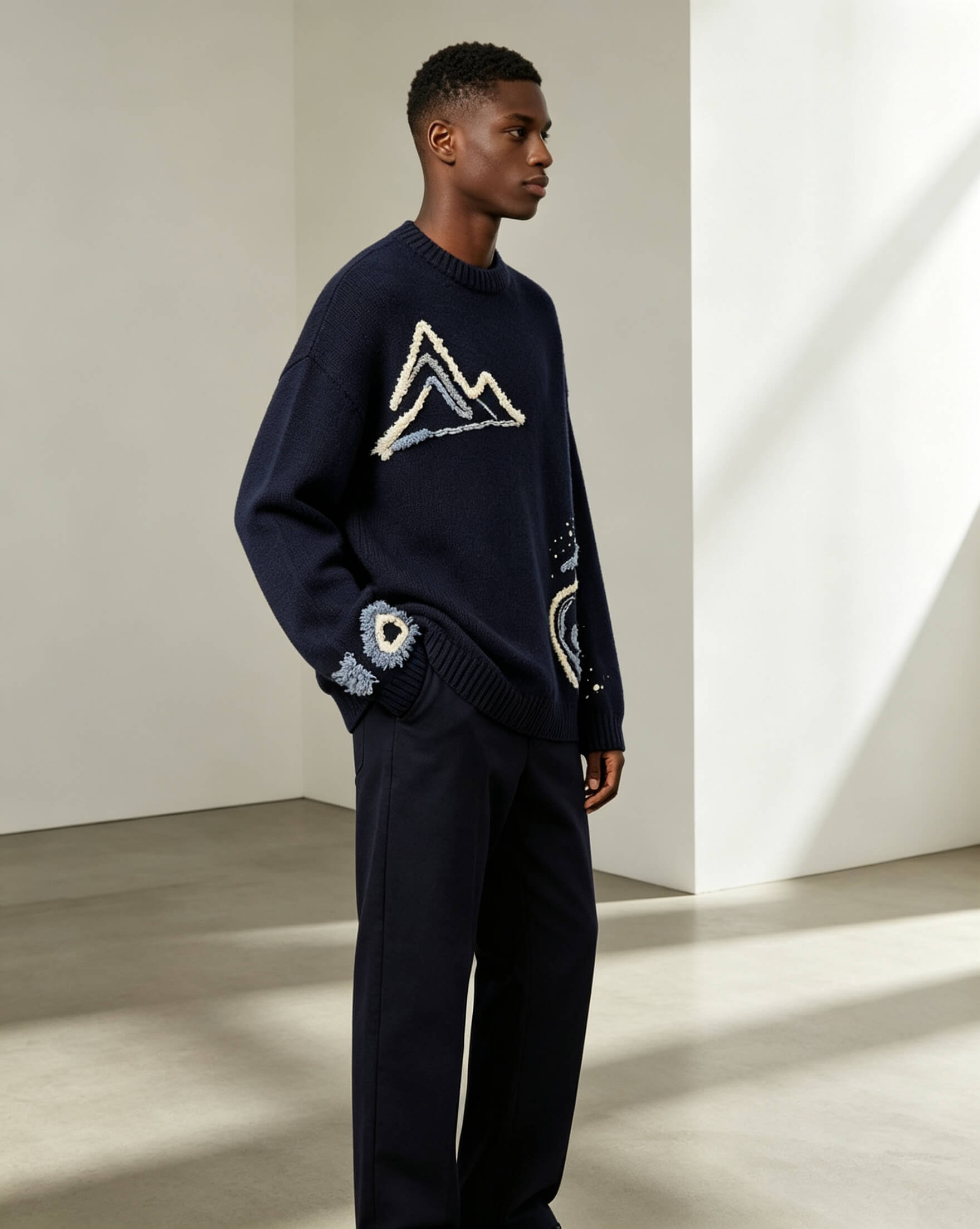 3D Puff Embroidery Navy Sweater - Image 2