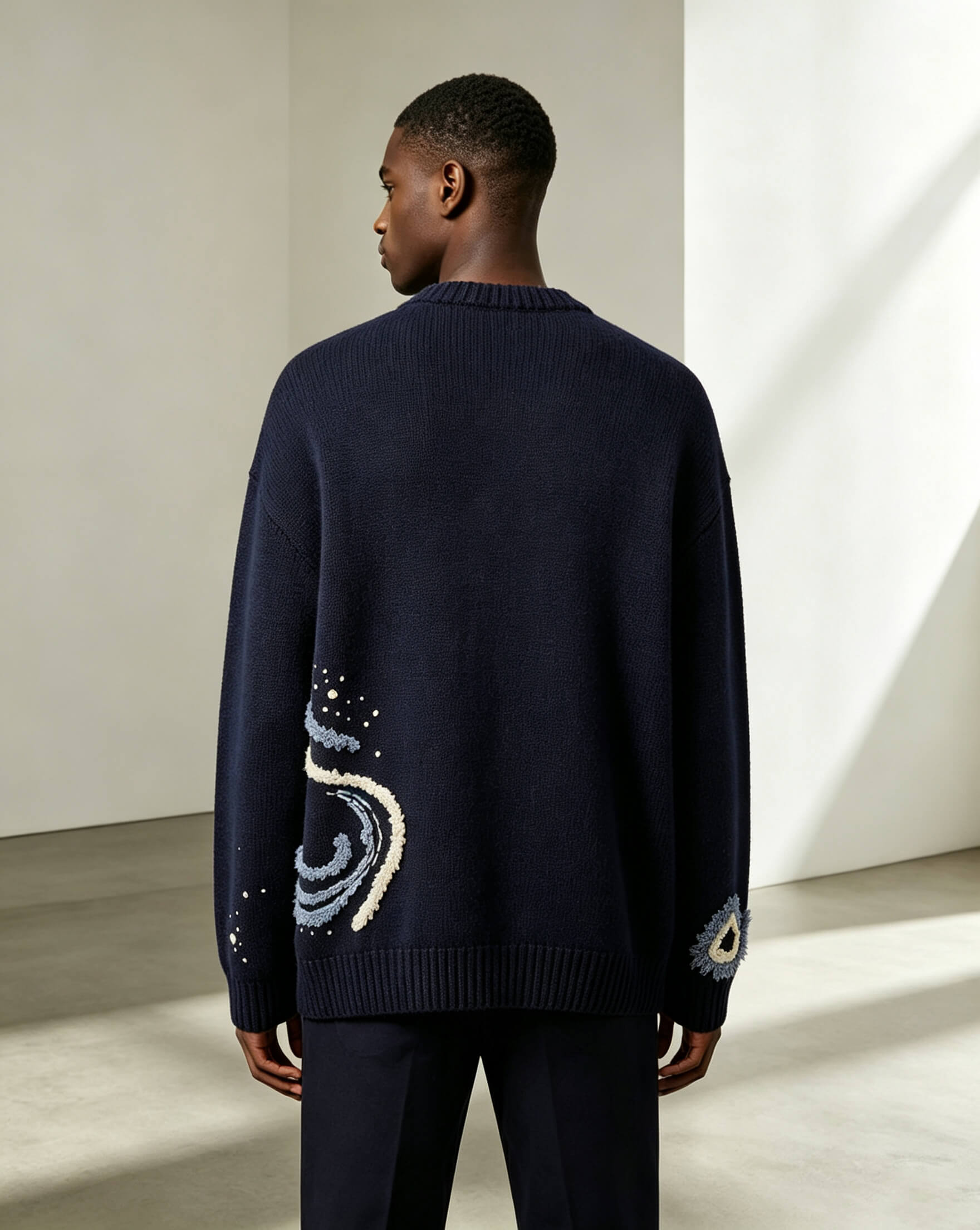 3D Puff Embroidery Navy Sweater - Image 3