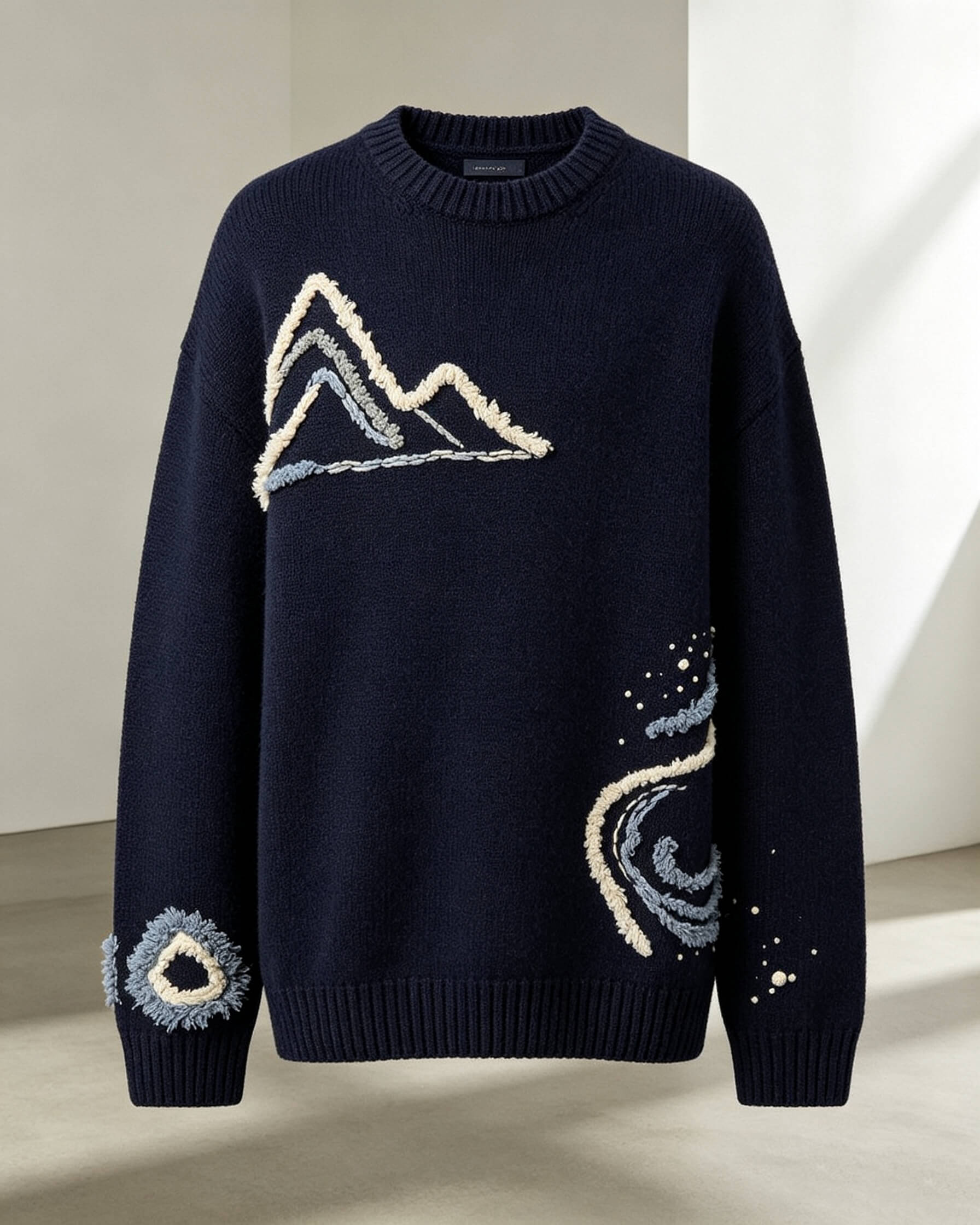 3D Puff Embroidery Navy Sweater - Image 4