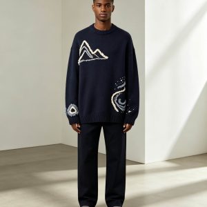 3D Puff Embroidery Navy Sweater