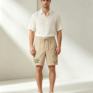 Polyester 5-Inch Shorts with Hand Botanical Print