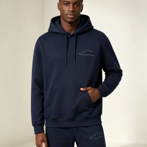 Navy Heavyweight Hoodie Set with Machine Embroidery