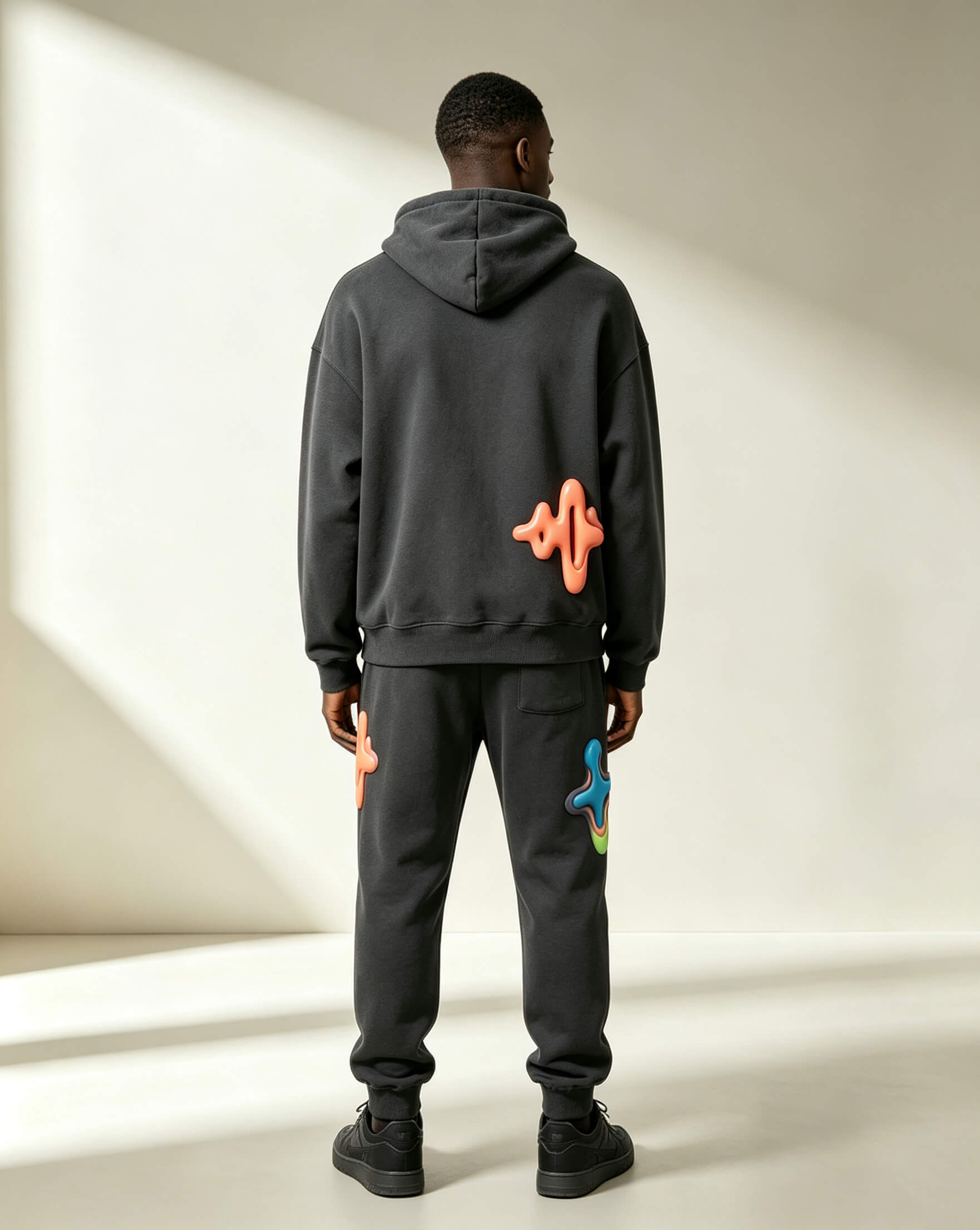 3D Color Puff Print Street Hoodie Set - Image 3