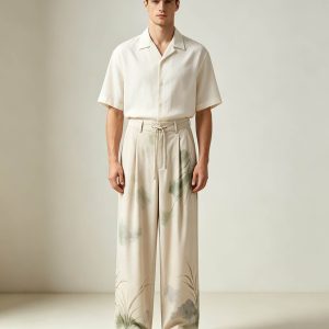 Tencel Wide-Leg Pants with Botanical Reactive Print
