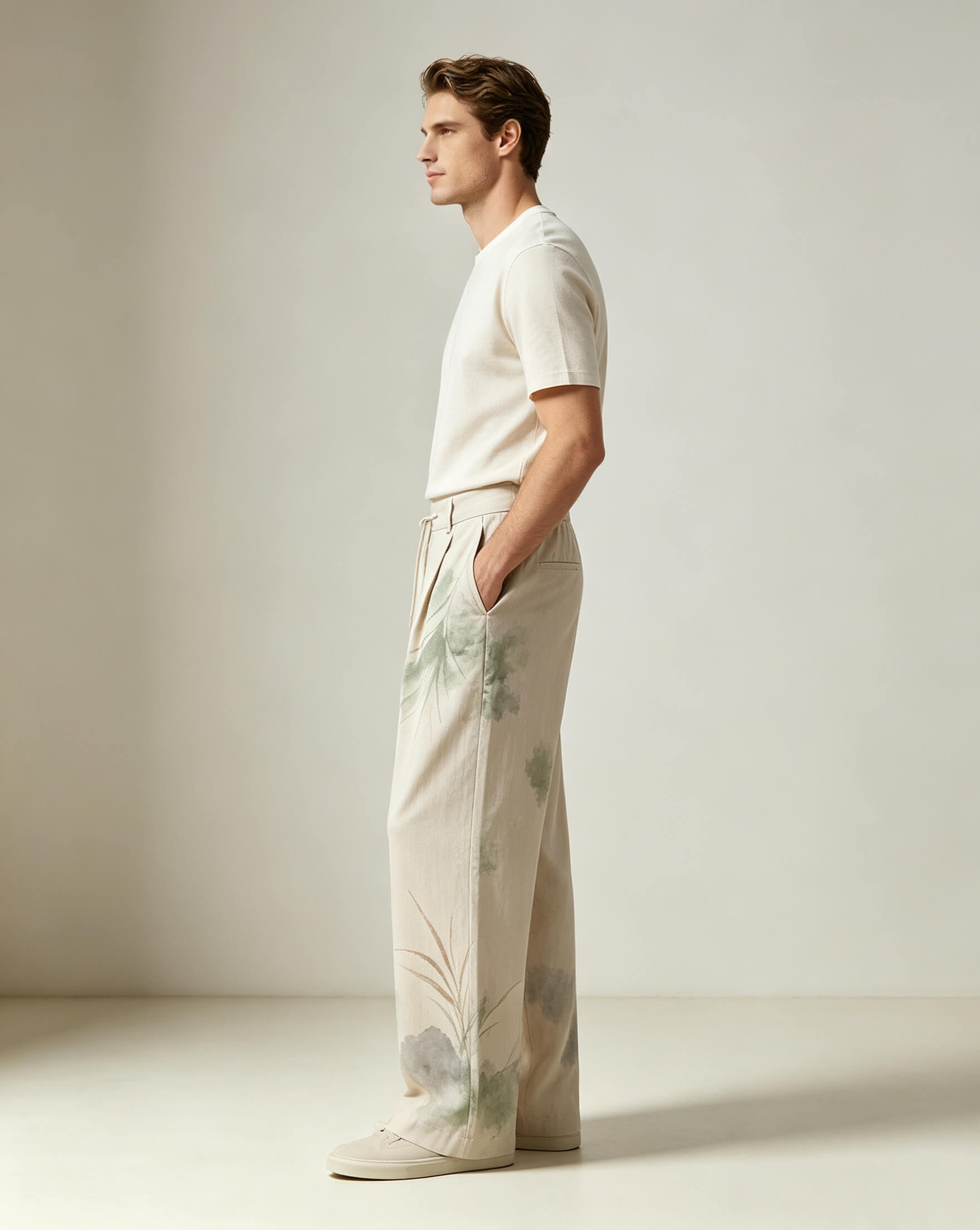 Tencel Wide-Leg Pants with Botanical Reactive Print - Image 2