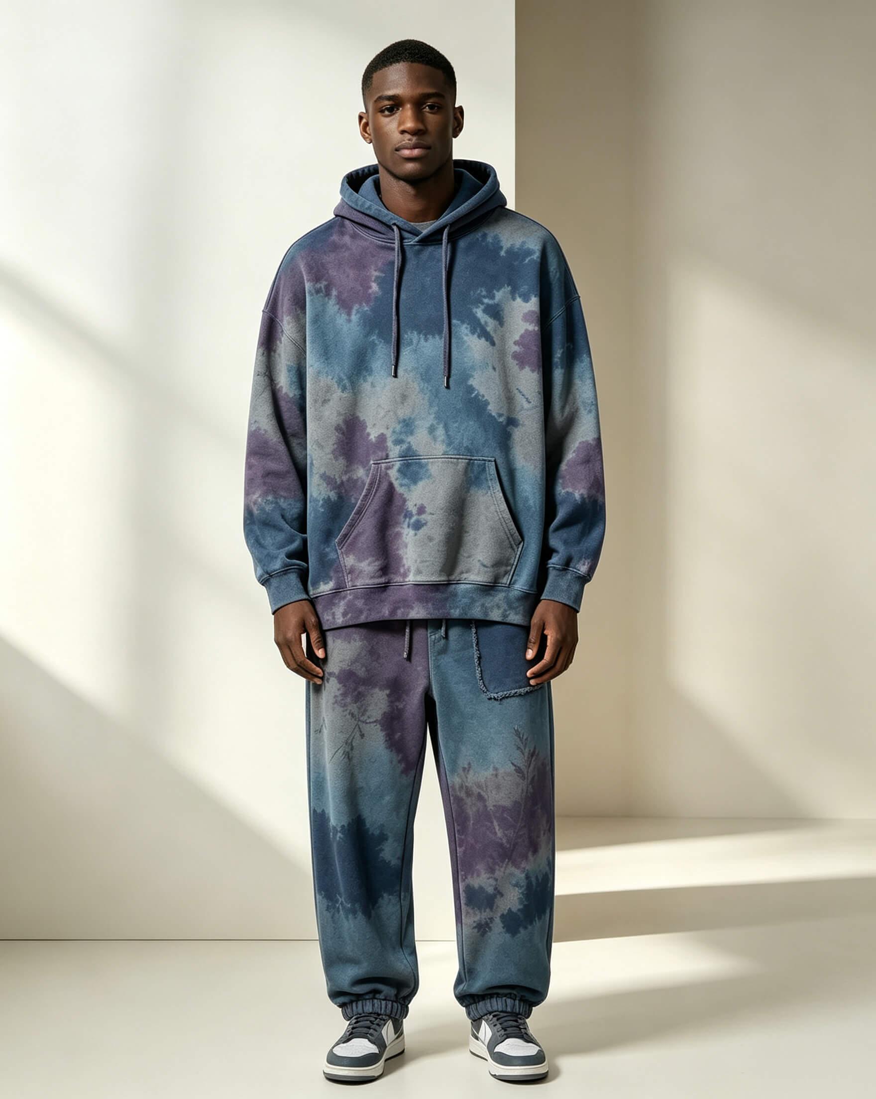 Botanical Hand Tie-Dye Street Hoodie Set