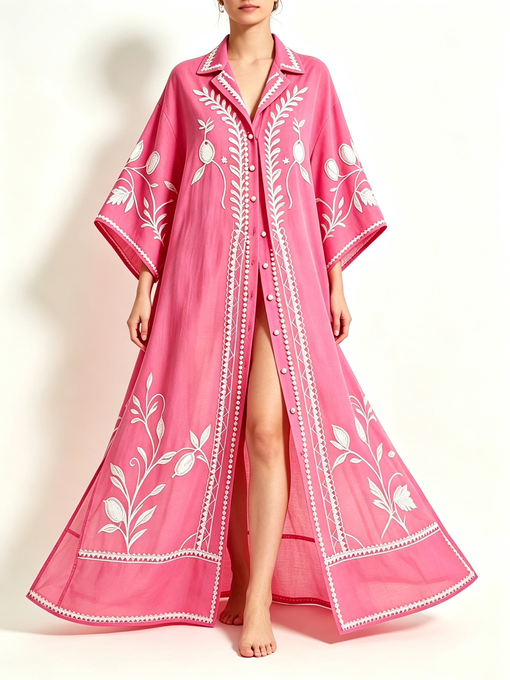 Embroidery Silk Shirt Dress & Duster Coat