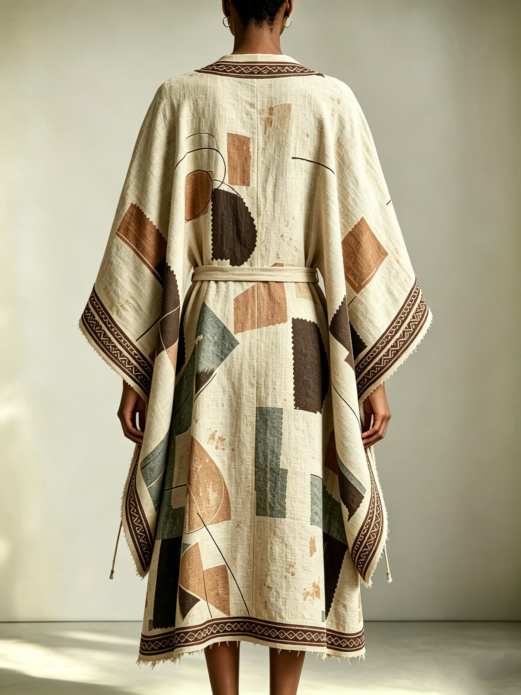 Bespoke Heavyweight Linen Sacred Geometry Kaftan Dress - Image 3