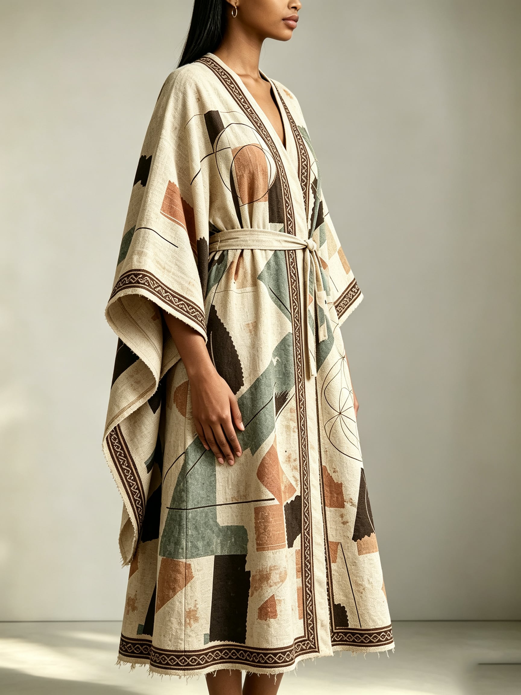 Bespoke Heavyweight Linen Sacred Geometry Kaftan Dress - Image 2
