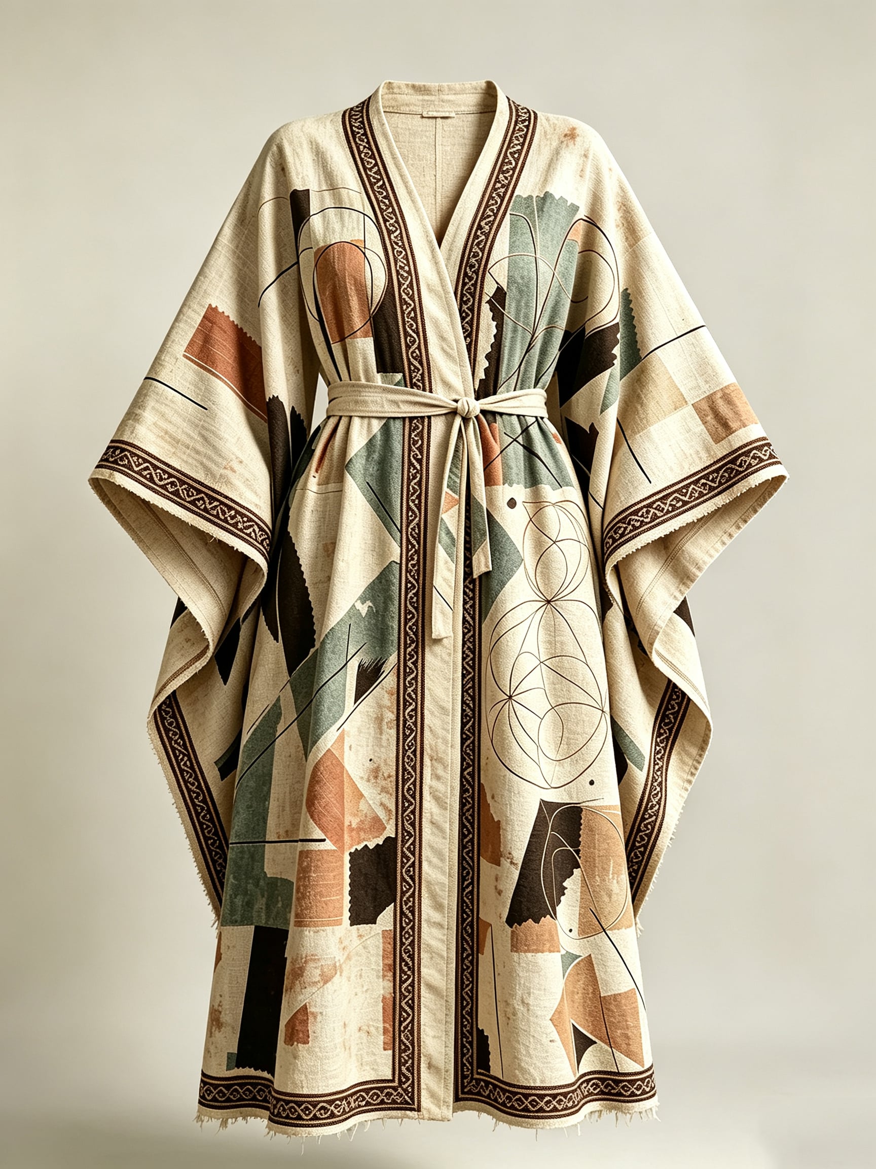 Bespoke Heavyweight Linen Sacred Geometry Kaftan Dress - Image 4