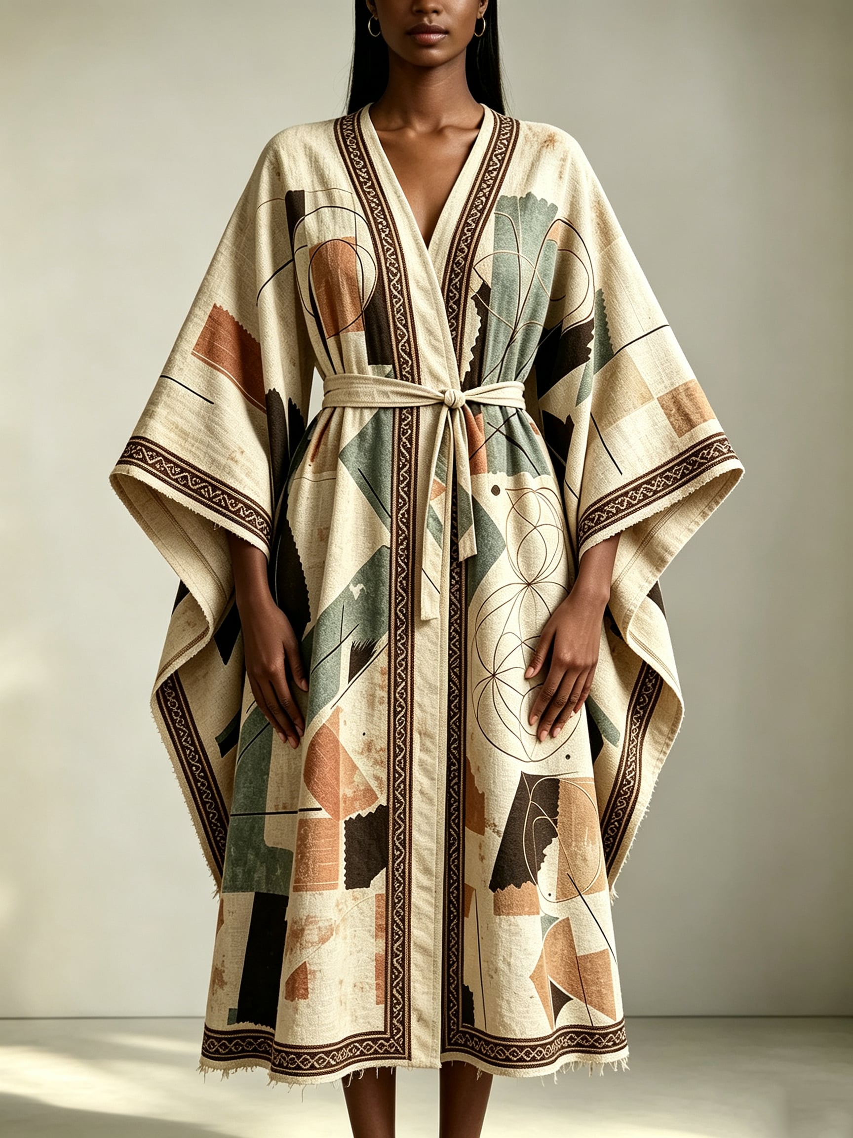 Bespoke Heavyweight Linen Sacred Geometry Kaftan Dress