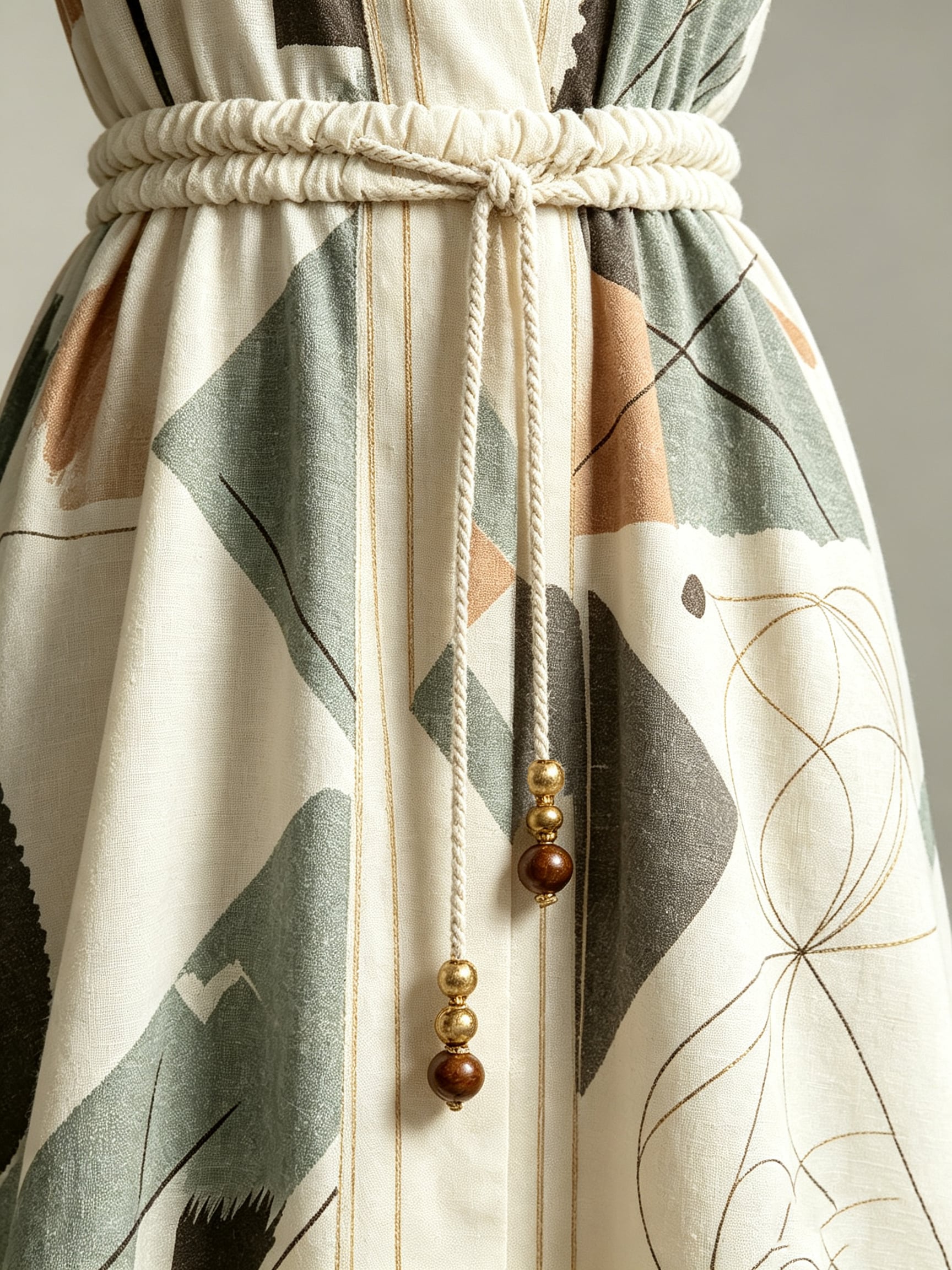 Bespoke Linen-Silk Sacred Geometry Ruched Maxi Dress - Image 4